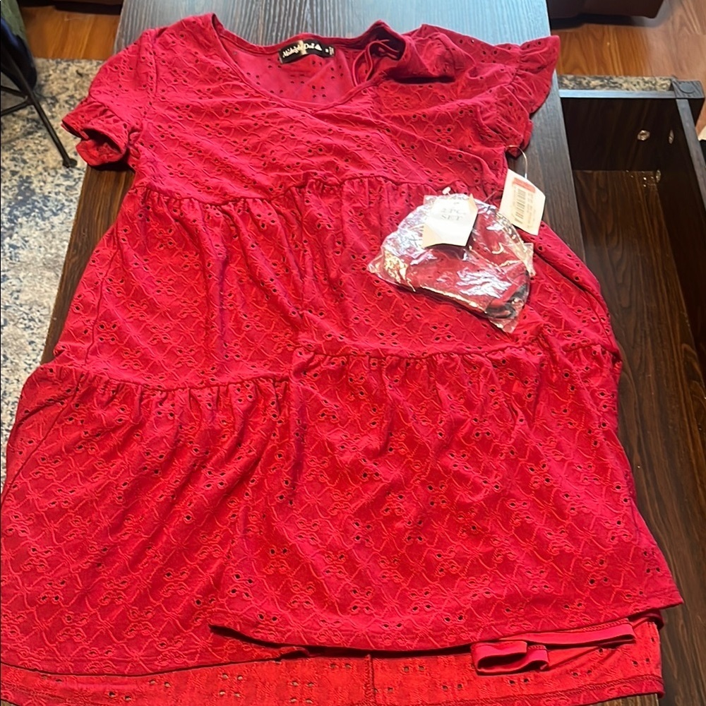 Red Flutter Sleeve V-Neck Mini Sundress with Matching Face Mask - Picture 1 of 3